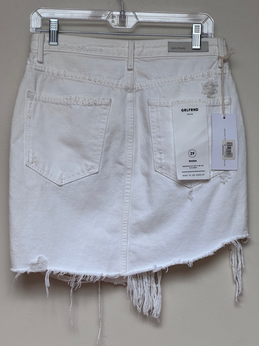 GRLFRND Rhoda Asymmetrical Distressed Denim Mini Skirt White Size 29 Revolve NWT - Picture 2 of 13
